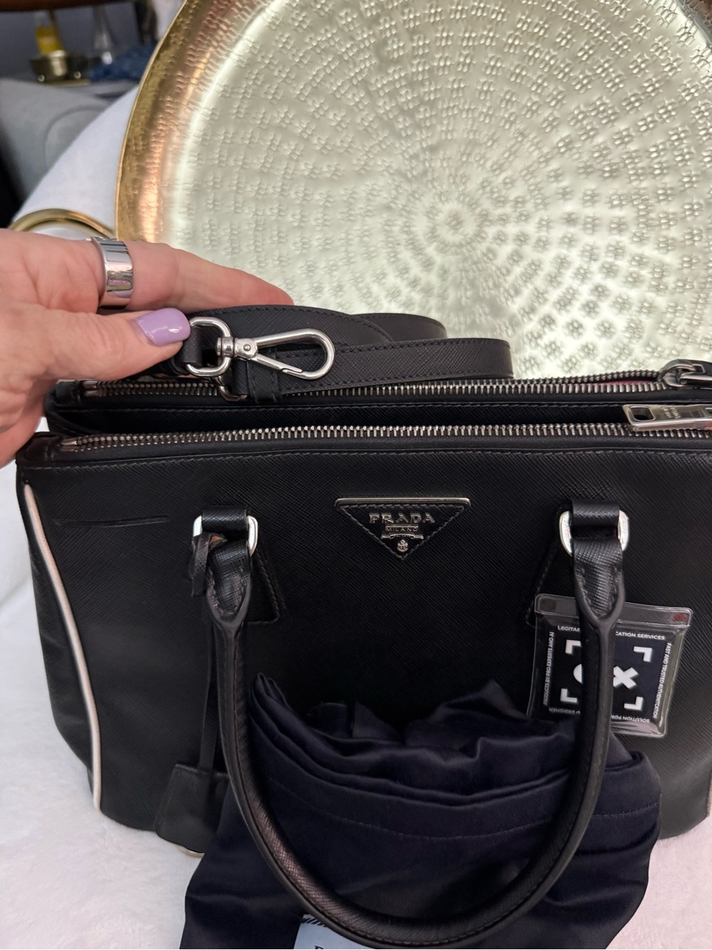 Prada Black Saffiano Leather Satchel with Silver-Tone Logo - Picture 2 of 6